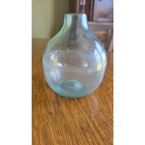 Hand Blown Aqua Blue Glass Bud Small Vase Round Bubble Shape Table Decor